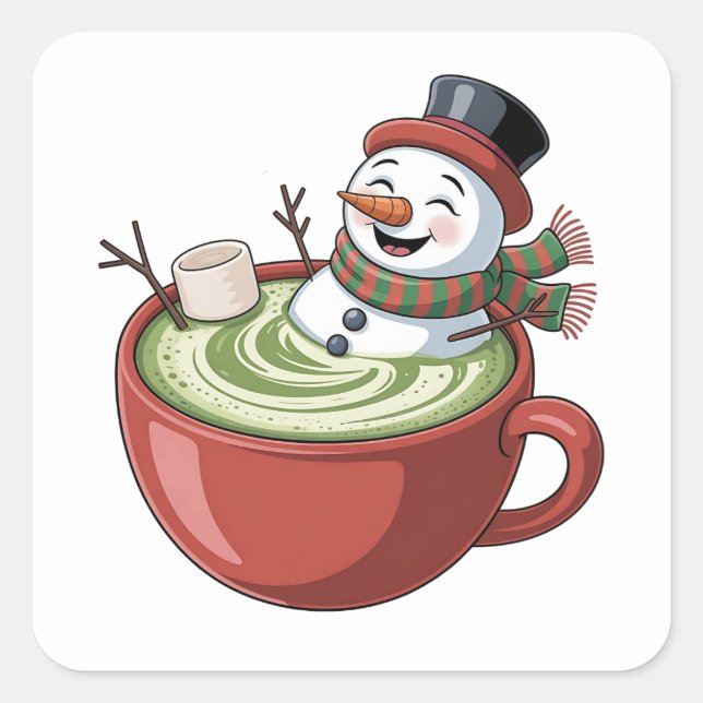 Snowman on Matcha Bathub Funny Christmas  Square Sticker (Front)