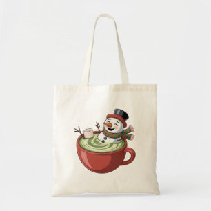 Snowman on Matcha Bathub Funny Christmas Tote Bag