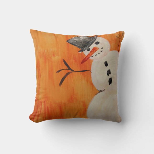 Snowman on Orange Cushion (Front)