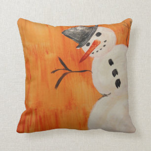 Snowman on Orange Cushion