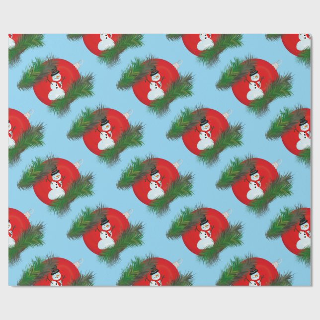 Snowman on ornament wrapping paper (Flat)
