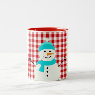 Snowman On Plaid Two-Tone Coffee Mug