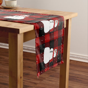Snowman on Red Black Buffalo Plaid Short Table Runner