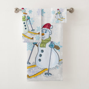 Snowman on Skis Bathroom Towel Set