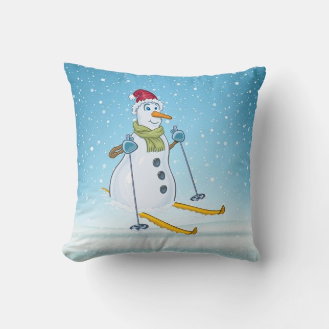 Snowman on Skis Cushion (Front)