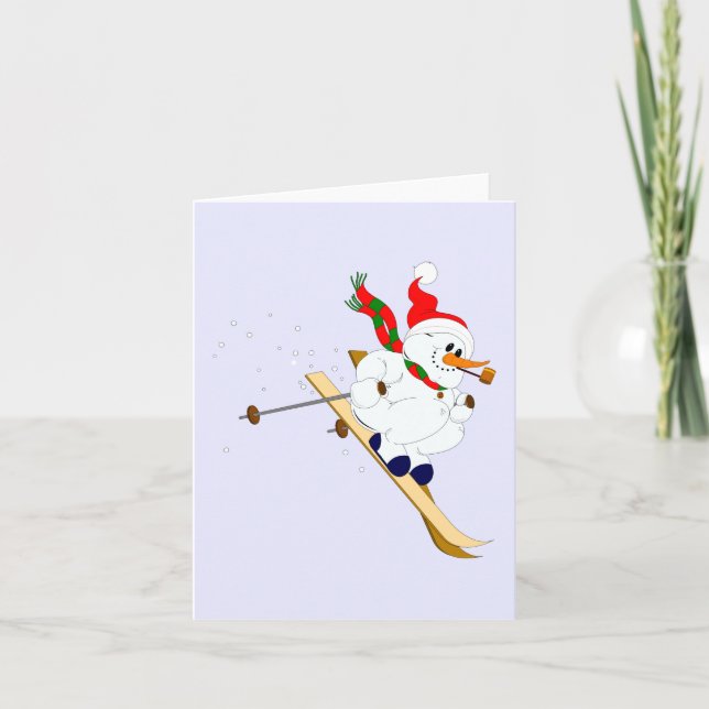 Snowman On Skis Custom Holiday Card (Front)