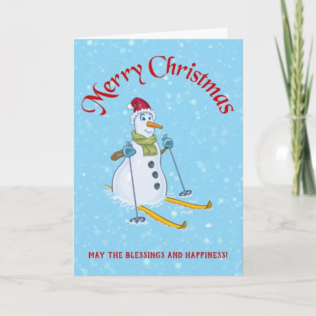 Snowman on Skis Holiday Card (Front)