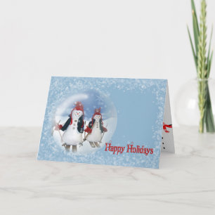 snowman on skis in snow globe card