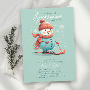 Snowman on Skis Winter Sports Teal Boy Baby Shower Invitation