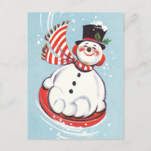 Snowman on Snow Disc Holiday Postcard