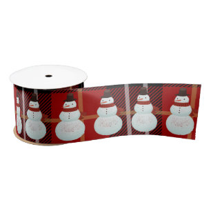 Snowman on Tartan Plaid Satin Ribbon