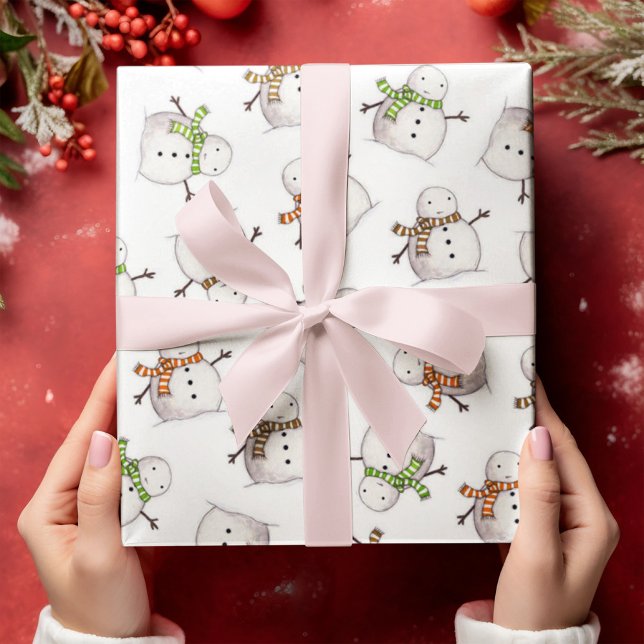 Snowman On White Background Christmas Season Wrapping Paper (Creator Uploaded)