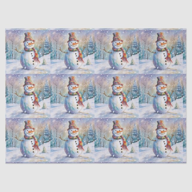 Snowman Outdoors In Snowfall Tissue Paper (Front)