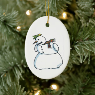 Snowman oval ceramic ornament