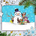 Snowman Owls postcard<br><div class="desc">Do you want to build a snowman?
Send this cute Christmas card to wish friends and family a Merry Christmas.
a group of cute little owls is building a snowman in winter. 
Ideal for Christmas or not festive Winter Greetings.</div>