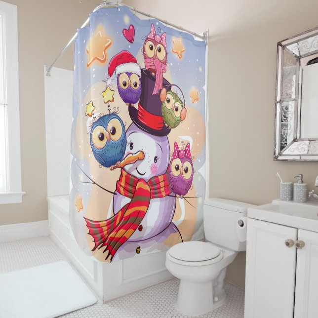 Snowman & Owls Shower Curtain (In Situ)