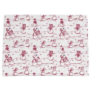 Snowman parade toile - red large gift bag