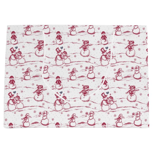 Snowman parade toile - red large gift bag (Front)