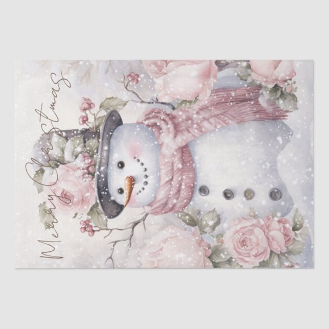 Snowman Pastel Pink Winter Christmas Tissue Paper (Front)