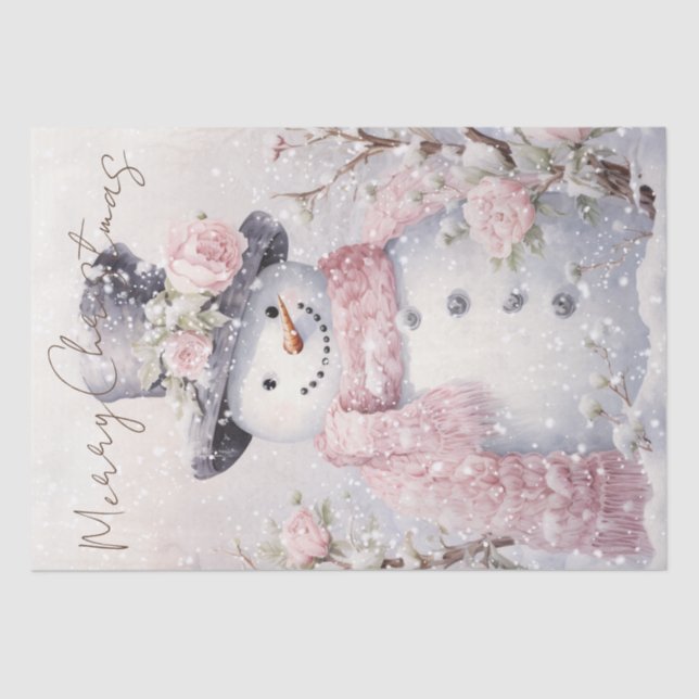 Snowman Pastel Pink Winter Christmas Tissue Paper (Front)