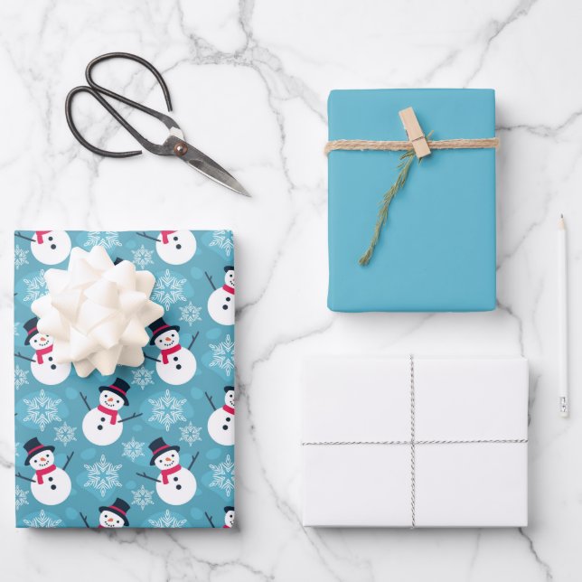 Snowman Pattern Christmas Packaging Coordinated  Wrapping Paper Sheet (Front)