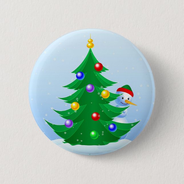Snowman Peeking 6 Cm Round Badge (Front)