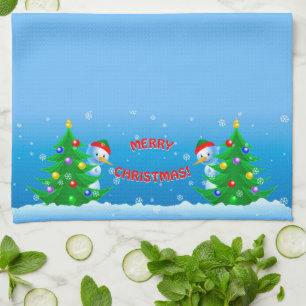 Snowman Peeking Tea Towel