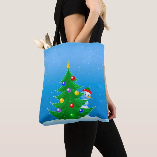 Snowman Peeking Tote Bag (Close Up)