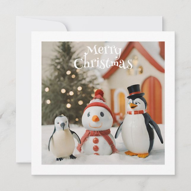 Snowman & Penguin #1 Custom Novelty Christmas Holiday Card (Front)