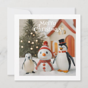 Snowman & Penguin #1 Custom Novelty Christmas Holiday Card