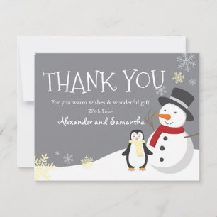 Snowman penguin Winter Wonderland Thank you card