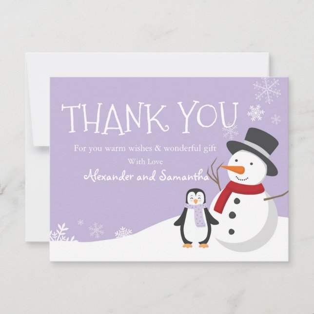 Snowman penguin Winter Wonderland Thank you card (Front)