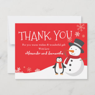 Snowman penguin Winter Wonderland Thank you card