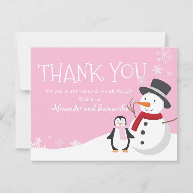 Snowman penguin Winter Wonderland Thank you card (Front)