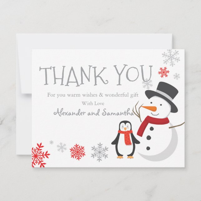 Snowman penguin Winter Wonderland Thank you card (Front)