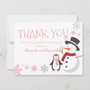 Snowman penguin Winter Wonderland Thank you card