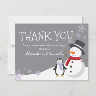 Snowman penguin Winter Wonderland Thank you card