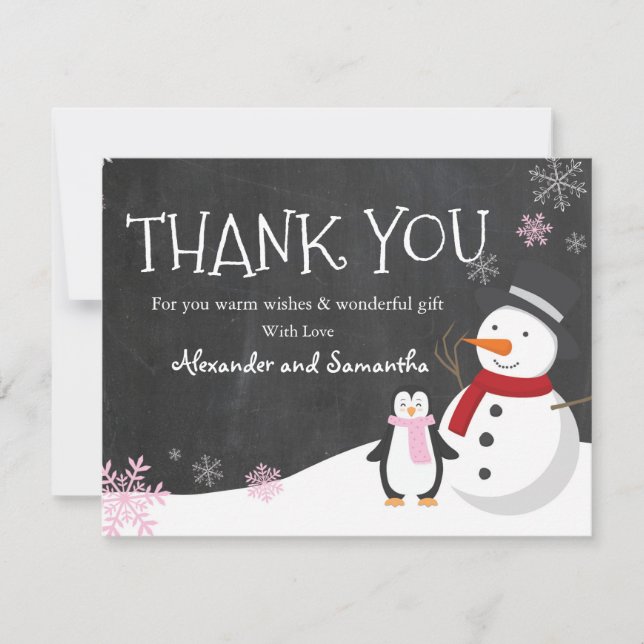 Snowman penguin Winter Wonderland Thank you card (Front)
