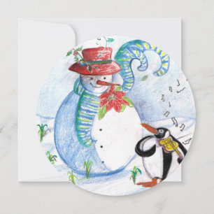 SNOWMAN, PENGUIN'S WINTER SERENADE HOLIDAY PARTY INVITATION