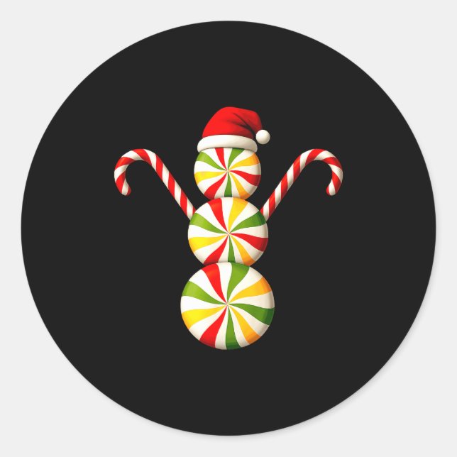 Snowman Peppermint Candies Merry Christmas Pajamas Classic Round Sticker (Front)