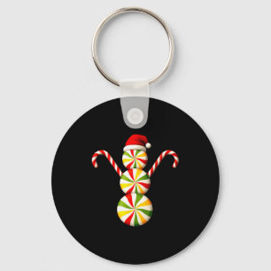 Snowman Peppermint Candies Merry Christmas Pajamas Key Ring