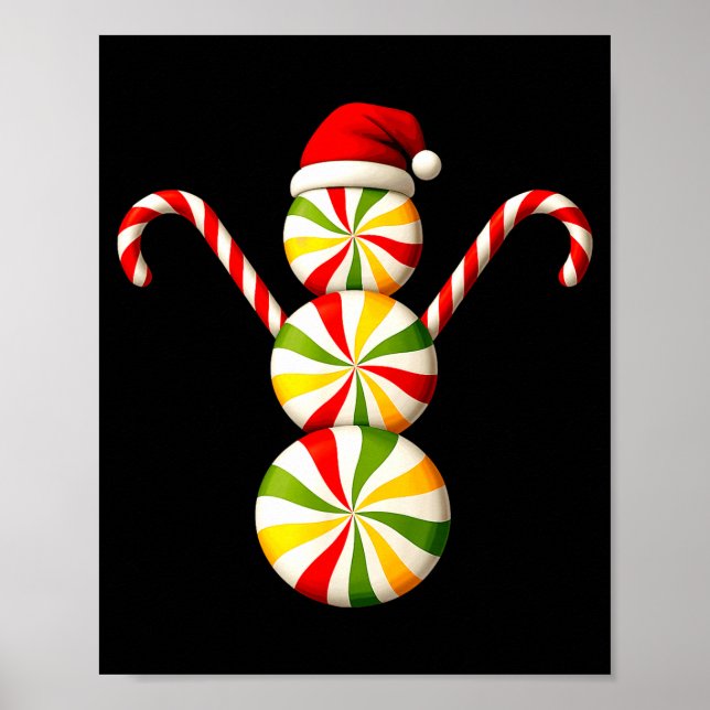 Snowman Peppermint Candies Merry Christmas Pajamas Poster (Front)