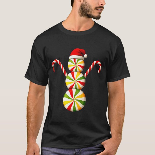 Snowman Peppermint Candies Merry Christmas Pajamas T-Shirt (Front)