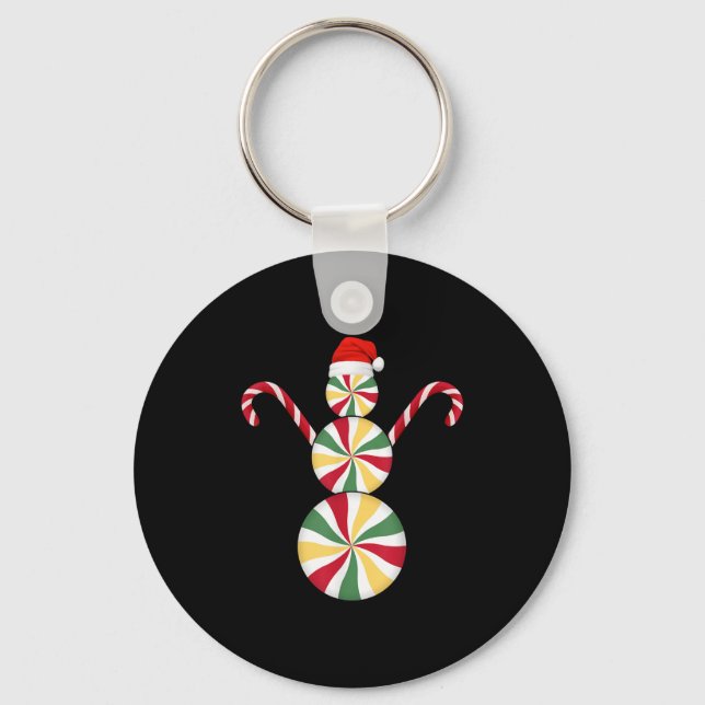 Snowman Peppermint Candies Merry Christmas Pyjamas Key Ring (Front)