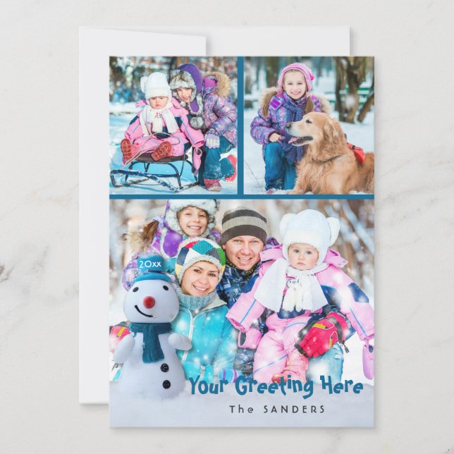 Snowman, Personal Greeting with Three Photos (Front)