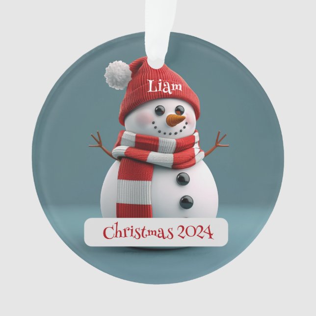 Snowman Personalised Christmas Ornament (Front)