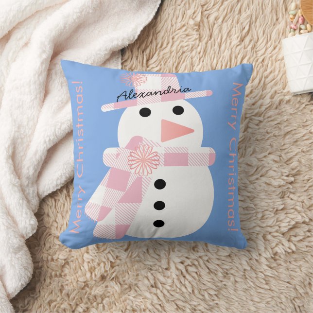 Snowman Personalised Merry Christmas Cushion (Blanket)