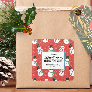 Snowman   Personalised Merry Christmas Square Sticker