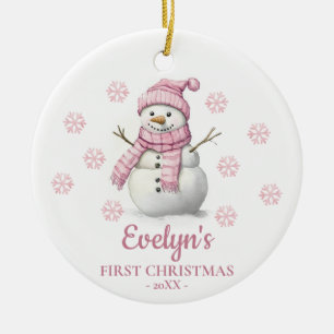 Snowman Personalized Girl's First Christmas Ceramic Ornament