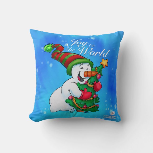 Snowman pillow hugging a Christmas tree (Front)
